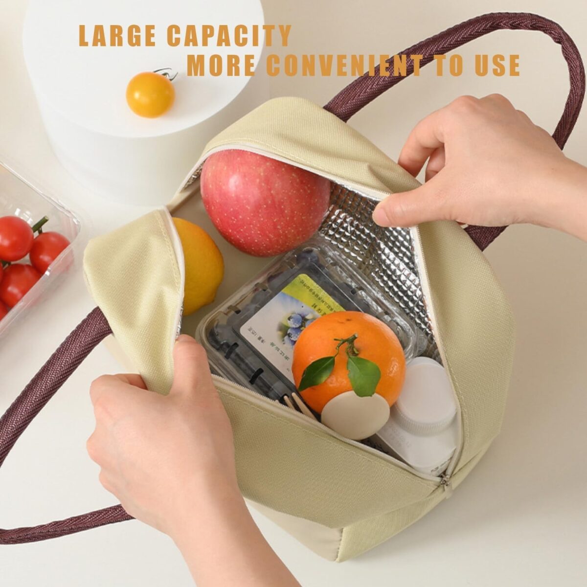 Geantă Frigorifică, Embo, cu Desene Animat, Portabilă pentru Copii, de Prânz, din Pânză Oxford, 22x14x19 cm, Model Ursulet, Bej - imagine 7