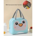 Geantă Frigorifică, Embo, cu Desene Animat, Portabilă pentru Copii, de Prânz, din Pânză Oxford, 22x14x19 cm, Model Pinguin, Albastru - imagine 4