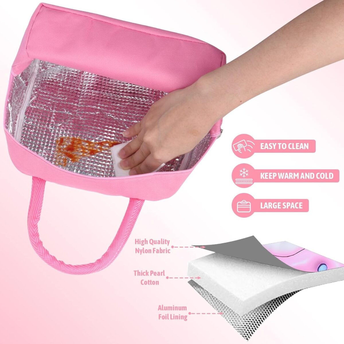 Geantă Frigorifică, Embo, cu Desene Animate 3D, Portabilă pentru Copii, de Prânz, din Pânză Oxford, 23x13x19 cm, Model Iepuras, Roz - imagine 5