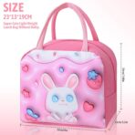 Geantă Frigorifică, Embo, cu Desene Animate 3D, Portabilă pentru Copii, de Prânz, din Pânză Oxford, 23x13x19 cm, Model Iepuras, Roz - imagine 6