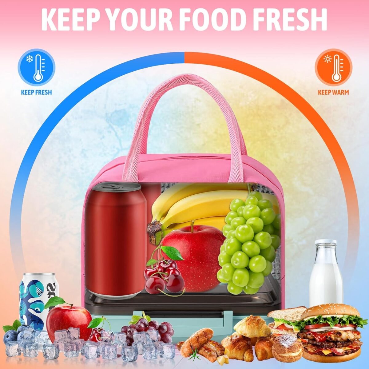 Geantă Frigorifică, Embo, cu Desene Animate 3D, Portabilă pentru Copii, de Prânz, din Pânză Oxford, 23x13x19 cm, Model Iepuras, Roz - imagine 8