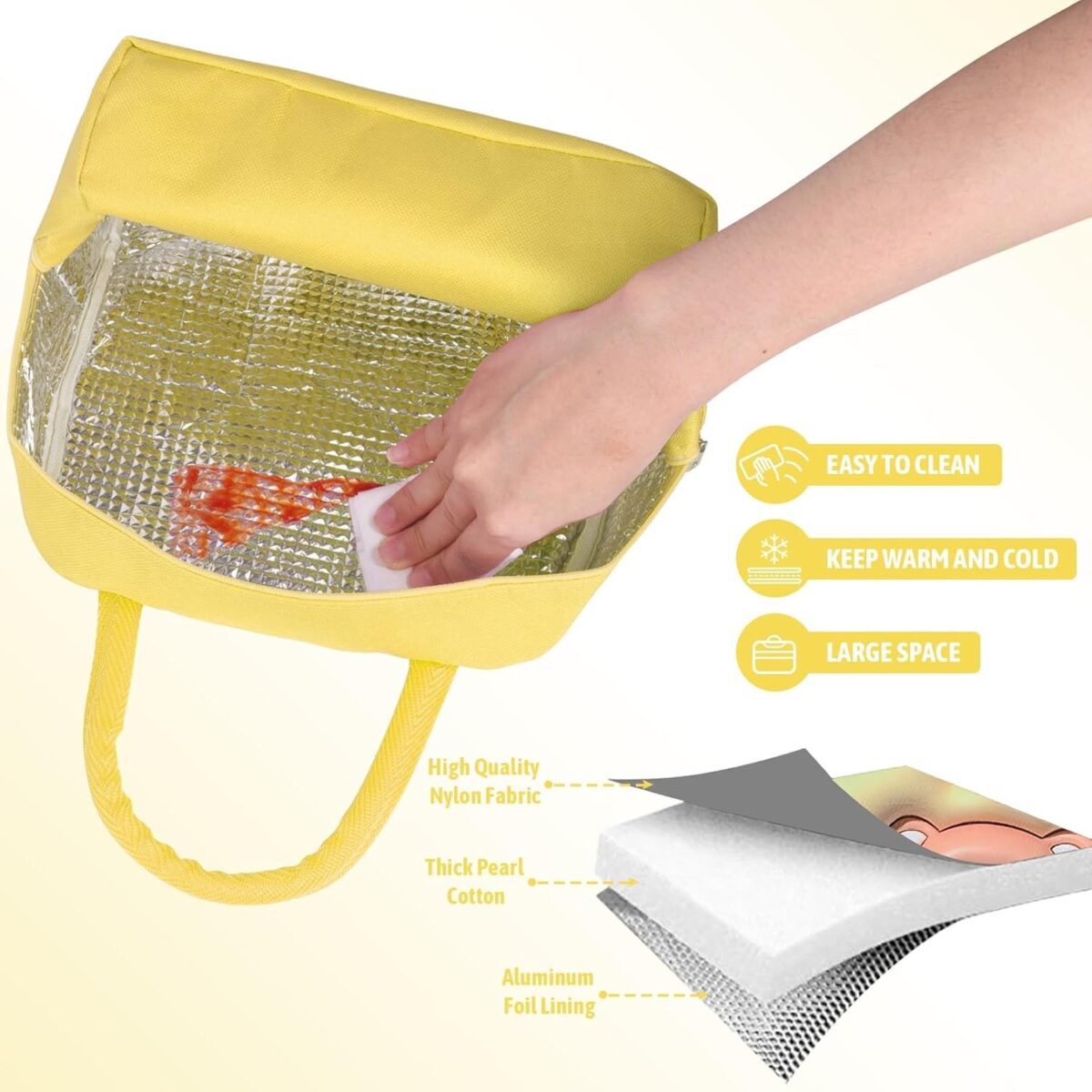 Geantă Frigorifică, Embo, cu Desene Animate 3D, Portabilă pentru Copii, de Prânz, din Pânză Oxford, 23x13x19 cm, Model Ursulet, Galben - imagine 5