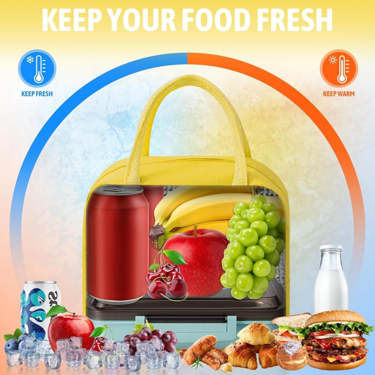 Geantă Frigorifică, Embo, cu Desene Animate 3D, Portabilă pentru Copii, de Prânz, din Pânză Oxford, 23x13x19 cm, Model Ursulet, Galben - imagine 8