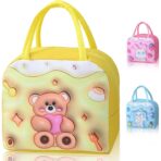 Geantă Frigorifică, Embo, cu Desene Animate 3D, Portabilă pentru Copii, de Prânz, din Pânză Oxford, 23x13x19 cm, Model Ursulet, Galben - imagine 9