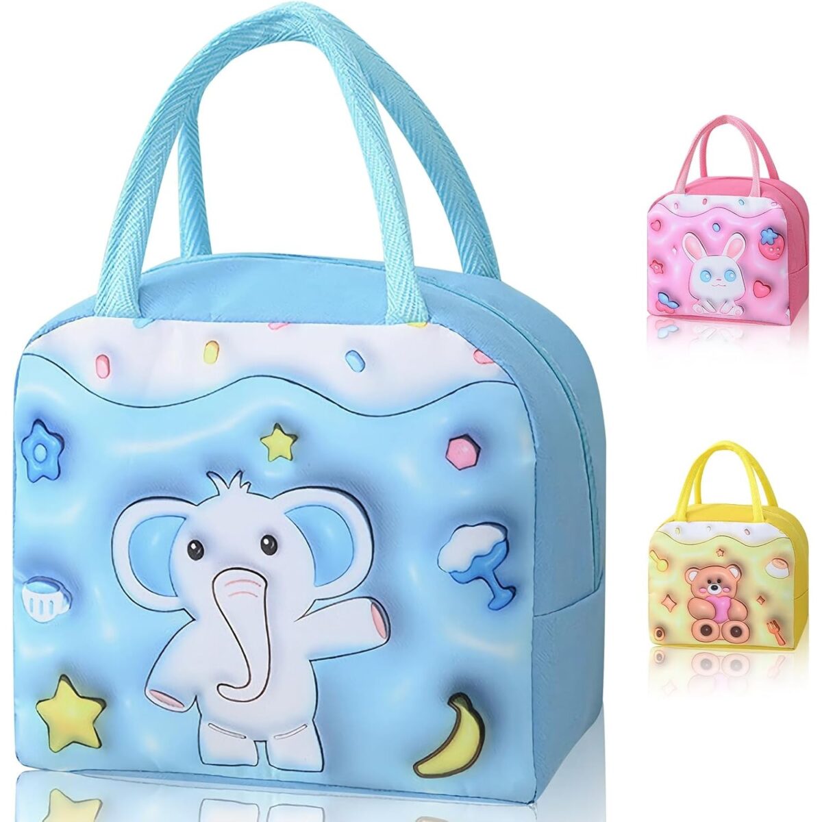 Geantă Frigorifică, Embo, cu Desene Animate 3D, Portabilă pentru Copii, de Prânz, din Pânză Oxford, 23x13x19 cm, Model Elefantel, Albastru - imagine 10