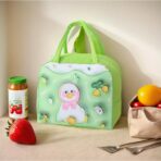 Geantă Frigorifică, Embo, cu Desene Animate 3D, Portabilă pentru Copii, de Prânz, din Pânză Oxford, 23x13x19 cm, Model Ratusca, Verde - imagine 3