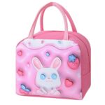 Geantă Frigorifică, Embo, cu Desene Animate 3D, Portabilă pentru Copii, de Prânz, din Pânză Oxford, 23x13x19 cm, Model Iepuras, Roz