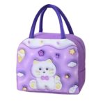 Geantă Frigorifică, Embo, cu Desene Animate 3D, Portabilă pentru Copii, de Prânz, din Pânză Oxford, 23x13x19 cm, Model Pisicuta, Mov