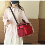 Geanta pentru Pranz, Embo, Multifunctionala, Compartimentata, 2 Tipuri de Manere, Impermeabila, 26x24x17 cm, Rosu - imagine 5