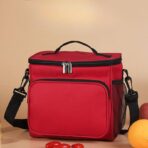 Geanta pentru Pranz, Embo, Multifunctionala, Compartimentata, 2 Tipuri de Manere, Impermeabila, 26x24x17 cm, Rosu - imagine 6