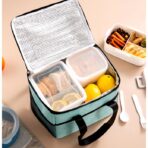 Geanta Termica Embo pentru Pranz, Compartimente Telefon si Tacamuri, Multifunctionala, Impermeabila, 24x18x21 cm, Verde - imagine 3