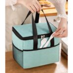 Geanta Termica Embo pentru Pranz, Compartimente Telefon si Tacamuri, Multifunctionala, Impermeabila, 24x18x21 cm, Verde - imagine 6