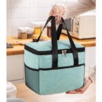 Geanta Termica Embo pentru Pranz, Compartimente Telefon si Tacamuri, Multifunctionala, Impermeabila, 24x18x21 cm, Verde - imagine 7