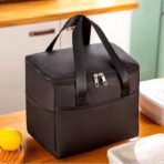 Geanta Termica Embo pentru Pranz, Compartimente Telefon si Tacamuri, Multifunctionala, Impermeabila, 24x18x21 cm, Negru - imagine 4