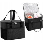 Geanta Termica Embo pentru Pranz, Compartimente Telefon si Tacamuri, Multifunctionala, Impermeabila, 24x18x21 cm, Negru - imagine 9