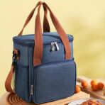 Geanta Termo-Izolanta, Embo, Multifunctionala, 1 Compartiment Principal, 1 Buzunar Lateral Exterior, Impermeabila, Manere si Bretea de Umar, 25x22x15 cm, Albastru - imagine 2