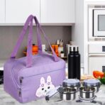 Geanta Termo-Izolanta, Embo, Compartimente Telefon si Tacamuri, Multifunctionala, Impermeabila, 30x21x20 cm, Design Iepuras, Mov - imagine 2