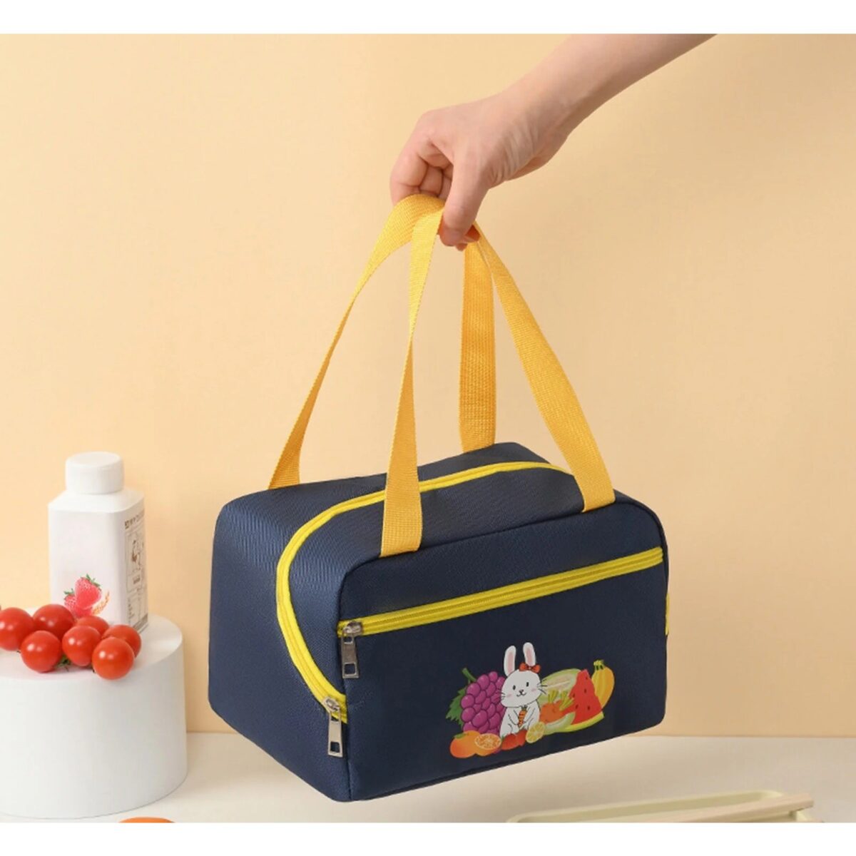 Geanta Termo-Izolanta, Embo, Compartimente Telefon si Tacamuri, Multifunctionala, Impermeabila, 30x21x20 cm, Design Iepuras, Albastru - imagine 3