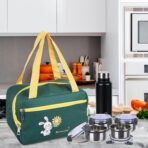 Geanta Termo-Izolanta, Embo, Compartimente Telefon si Tacamuri, Multifunctionala, Impermeabila, 30x21x20 cm, Design Iepuras, Verde - imagine 3