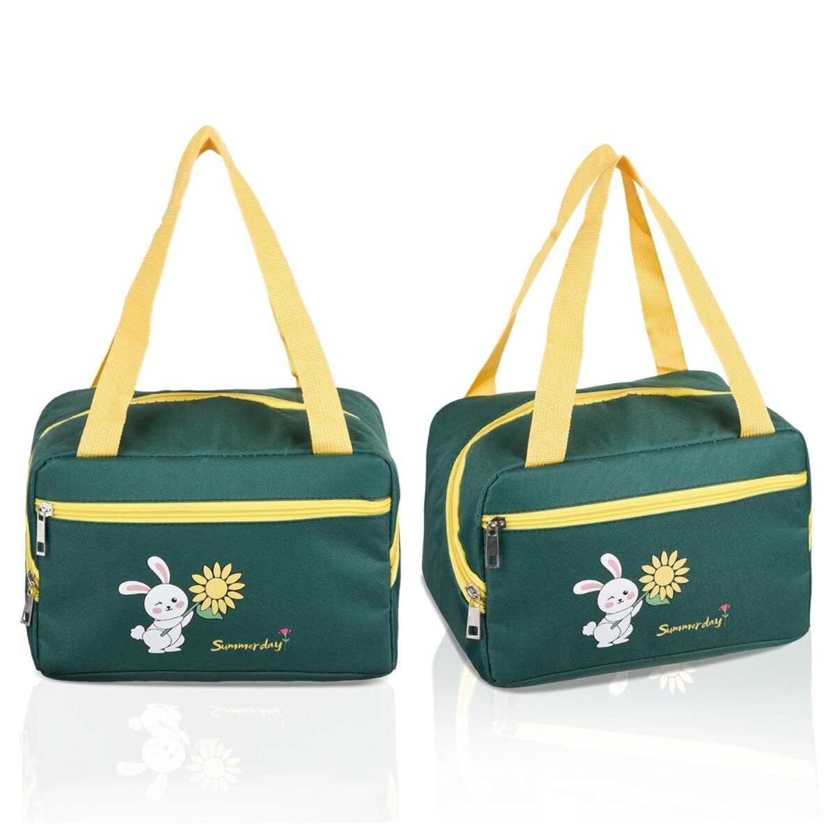 Geanta Termo-Izolanta, Embo, Compartimente Telefon si Tacamuri, Multifunctionala, Impermeabila, 30x21x20 cm, Design Iepuras, Verde - imagine 5