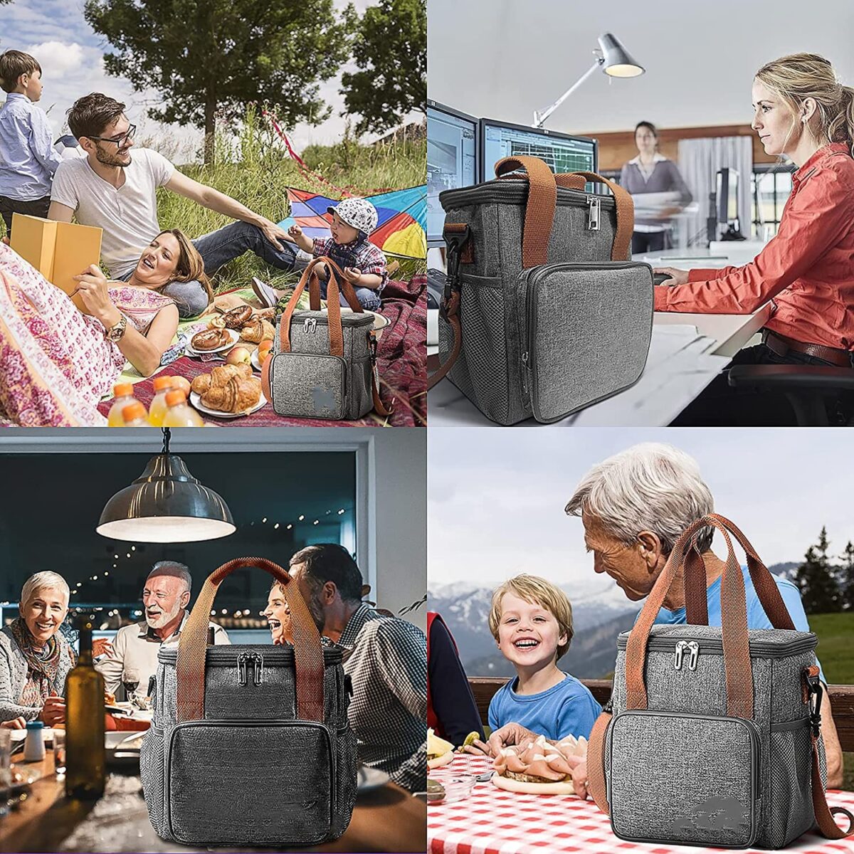 Geanta Termo-Izolanta, Embo, Multifunctionala, 1 Compartiment Principal, 1 Buzunar Lateral Exterior, Impermeabila, Manere si Bretea de Umar, 25x22x15 cm, Gri - imagine 4