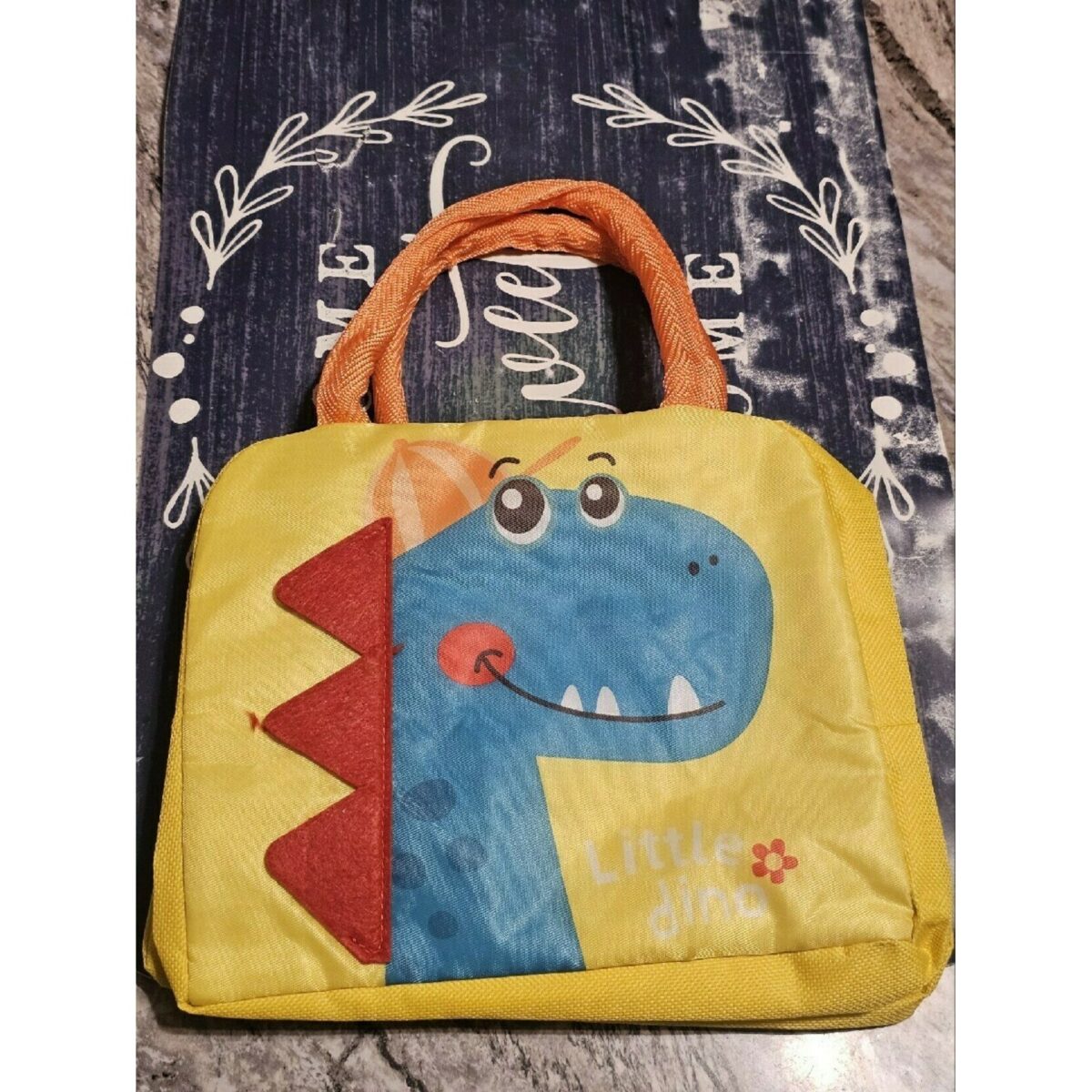 Geanta Termoizolanta pentru Copii, Embo, 23x13x19 cm, Model Imprimeu Dinozaur, din Folie de Aluminiu si Panza Oxford, Albastru/Galben - imagine 6