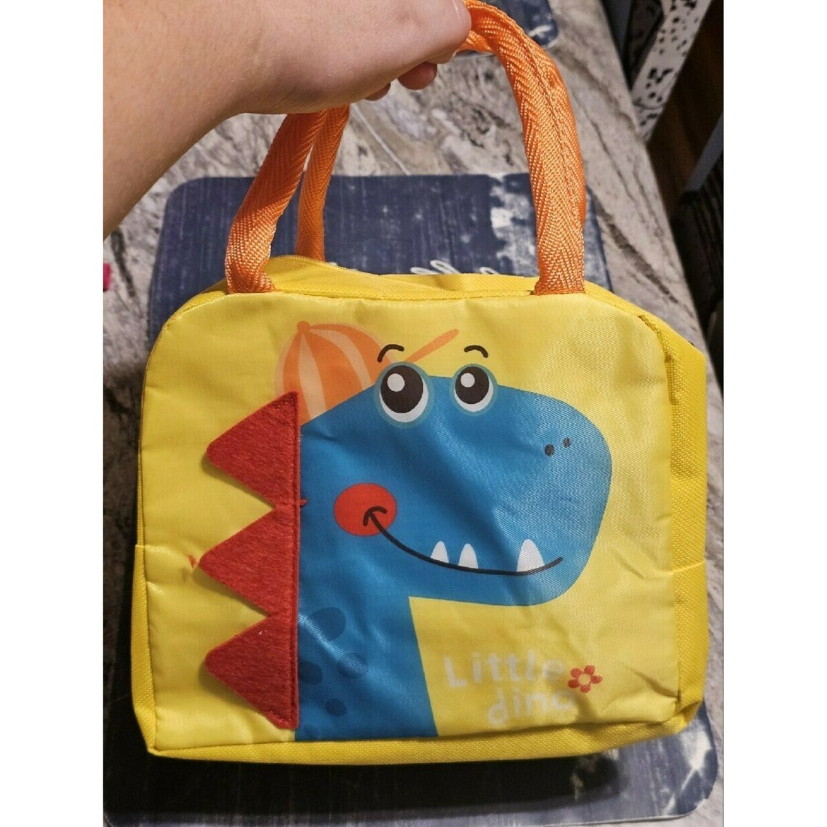 Geanta Termoizolanta pentru Copii, Embo, 23x13x19 cm, Model Imprimeu Dinozaur, din Folie de Aluminiu si Panza Oxford, Albastru/Galben - imagine 7