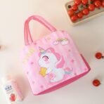 Geanta Termoizolanta pentru Copii, Embo, 23x13x19 cm, Model Imprimeu Unicorn, din Folie de Aluminiu si Panza Oxford, Roz - imagine 6