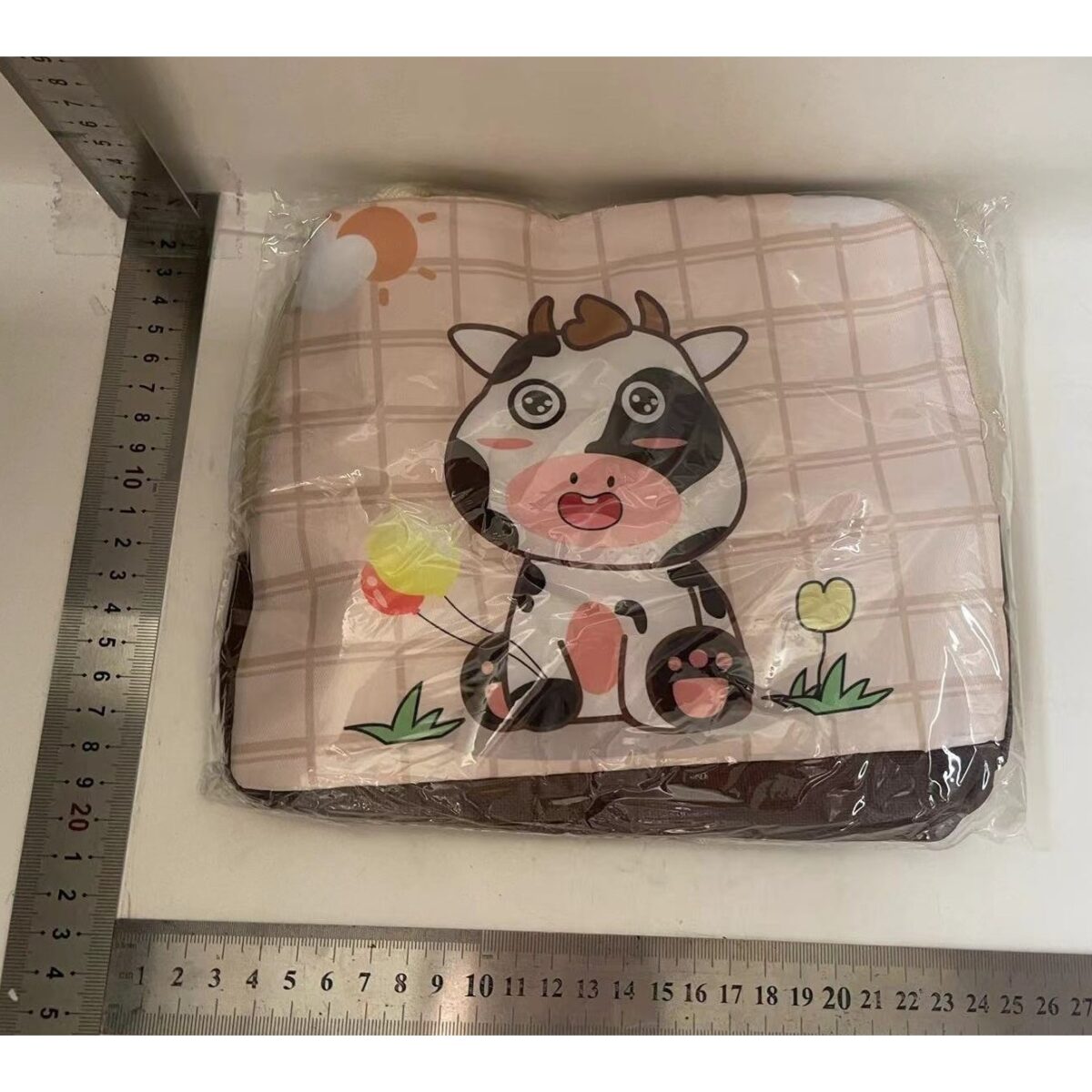 Geanta Termoizolanta pentru Copii, Embo, 23x13x19 cm, Model Imprimeu Vacuta, din Folie de Aluminiu si Panza Oxford, Bej - imagine 2