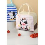 Geanta Termoizolanta pentru Copii, Embo, 23x13x19 cm, Model Imprimeu Vacuta, din Folie de Aluminiu si Panza Oxford, Bej - imagine 5