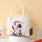 Geanta Termoizolanta pentru Copii, Embo, 23x13x19 cm, Model Imprimeu Vacuta, din Folie de Aluminiu si Panza Oxford, Bej - imagine 6