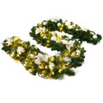 Ghirlanda decorativa Craciun cu Globuri si funde argintii, Embo, 2,70 m, Verde