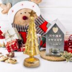 Decoratiune de Craciun, Embo, Model Brad cu Stea, din Sticla, Lumini, Baterii 3 AA, 31.5 x 9 cm, Auriu - imagine 2