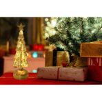 Decoratiune de Craciun, Embo, Model Brad cu Stea, din Sticla, Lumini, Baterii 3 AA, 31.5 x 9 cm, Auriu - imagine 4