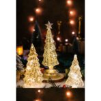 Decoratiune de Craciun, Embo, Model Brad cu Stea, din Sticla, Lumini, Baterii 3 AA, 31.5 x 9 cm, Auriu - imagine 6