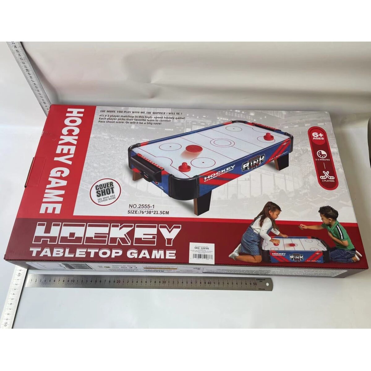 Masa Air Hockey Graffiti cu Picioare Scurte, Embo, PVC, 2 Pucuri, Tabela Scor, 2 Impingatoare, 76x38x21.5 cm, Albastru - imagine 3