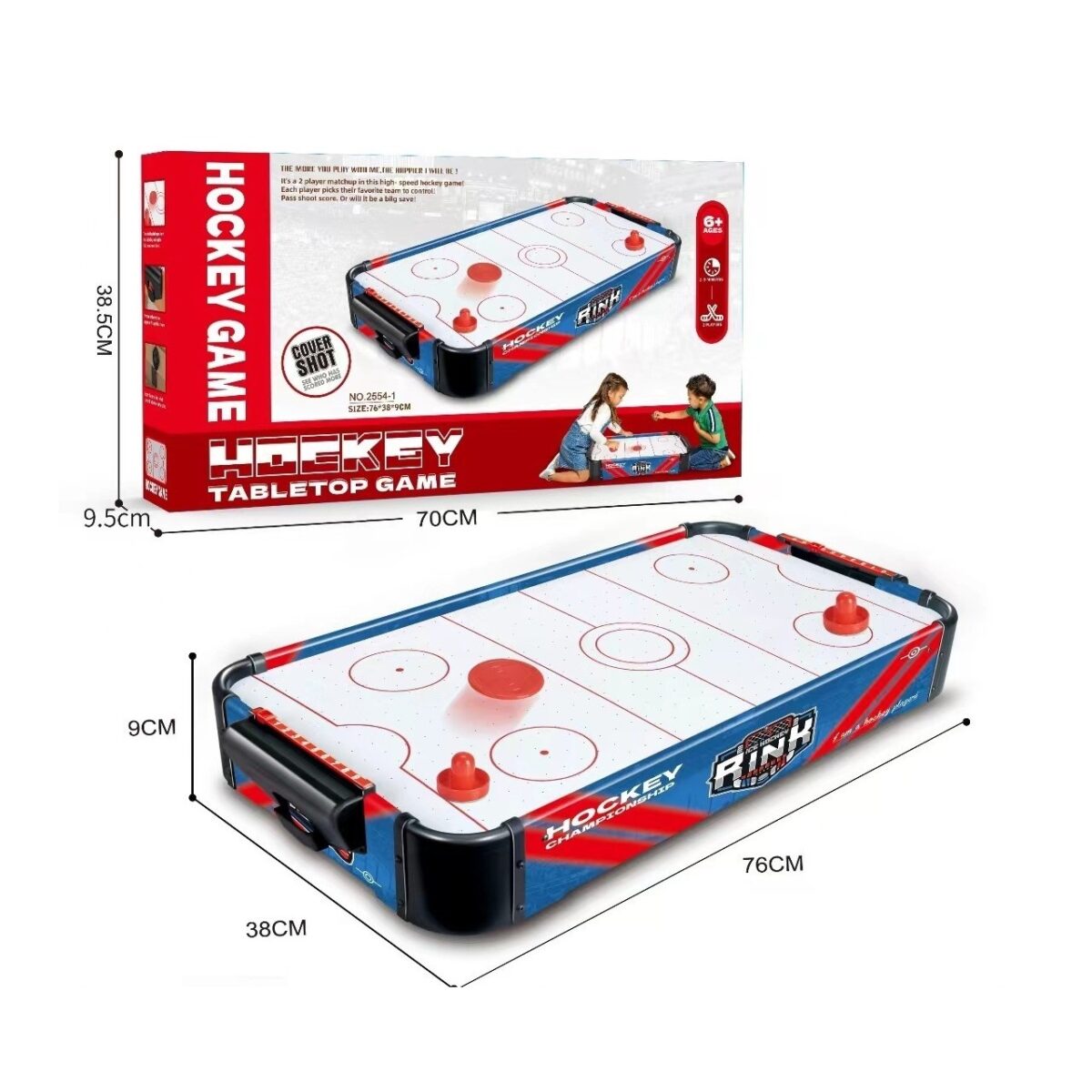 Masa Air Hockey Graffiti fara Picioare, Embo, PVC, 2 Pucuri, Tabela Scor, 2 Impingatoare, 76x38x9 cm, Albastru - imagine 2
