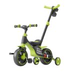 Bicicleta Multifunctionala pentru Copii, Embo, 3 in 1 Bicicleta Troller Tricicleta, 2-6 ani, cu Roti Auxiliare, Ghidon si Scaun Reglabil, 93 x 78 x 43 cm, Negru Verde