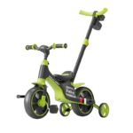 Bicicleta Multifunctionala pentru Copii, Embo, 3 in 1 Bicicleta Troller Tricicleta, 2-6 ani, cu Roti Auxiliare, Ghidon si Scaun Reglabil, 93 x 78 x 43 cm, Negru Verde