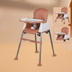 Scaun de Masa Pliabil 3in1, Embo, Reglabil, Multifunctional, 3 Pozitii, Masuta si Husa Detasabile, Roti, Centura de Siguranta, Ajustare Inaltime, Maro - imagine 2