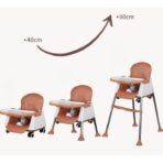 Scaun de Masa Pliabil 3in1, Embo, Reglabil, Multifunctional, 3 Pozitii, Masuta si Husa Detasabile, Roti, Centura de Siguranta, Ajustare Inaltime, Maro - imagine 3