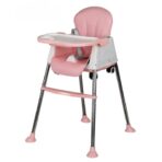 Scaun de Masa Pliabil 3in1, Embo, Reglabil, Multifunctional, 3 Pozitii, Masuta si Husa Detasabile, Roti, Centura de Siguranta, Ajustare Inaltime, Roz - imagine 3