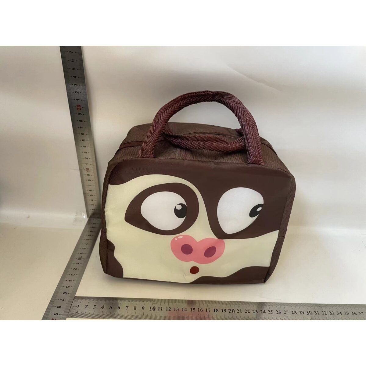 Geantă Frigorifică, Embo, cu Desene Animat, Portabilă pentru Copii, de Prânz, din Pânză Oxford, 22x14x19 cm, Model Porc, Maro - imagine 2