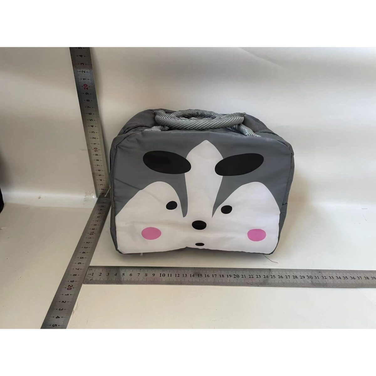 Geantă Frigorifică, Embo, cu Desene Animat, Portabilă pentru Copii, de Prânz, din Pânză Oxford, 22x14x19 cm, Model Vulpe, Gri - imagine 2