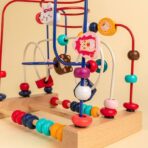 Jucarie din Lemn Montessori, Embo, Labirint Motricitate cu Abac si Animalute, Rollercoaster pentru Copii, Educativ, Dezvoltarea Abilitatilor Motorii, Numaratoare, 22.5x22.5x15 cm, Multicolor - imagine 4