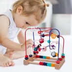 Jucarie din Lemn Montessori, Embo, Labirint Motricitate cu Abac si Animalute, Rollercoaster pentru Copii, Educativ, Dezvoltarea Abilitatilor Motorii, Numaratoare, 22.5x22.5x15 cm, Multicolor - imagine 6
