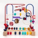 Jucarie din Lemn Montessori, Embo, Labirint Motricitate cu Abac si Animalute, Rollercoaster pentru Copii, Educativ, Dezvoltarea Abilitatilor Motorii, Numaratoare, 22.5x22.5x15 cm, Multicolor - imagine 7
