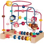 Jucarie din Lemn Montessori, Embo, Labirint Motricitate cu Abac si Animalute, Rollercoaster pentru Copii, Educativ, Dezvoltarea Abilitatilor Motorii, Numaratoare, 22.5x22.5x15 cm, Multicolor - imagine 8