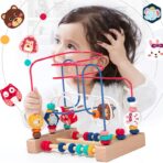 Jucarie din Lemn Montessori, Embo, Labirint Motricitate cu Abac si Animalute, Rollercoaster pentru Copii, Educativ, Dezvoltarea Abilitatilor Motorii, Numaratoare, 22.5x22.5x15 cm, Multicolor - imagine 9