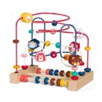 Jucarie din Lemn Montessori, Embo, Labirint Motricitate cu Abac si Animalute, Rollercoaster pentru Copii, Educativ, Dezvoltarea Abilitatilor Motorii, Numaratoare, 22.5x22.5x15 cm, Multicolor